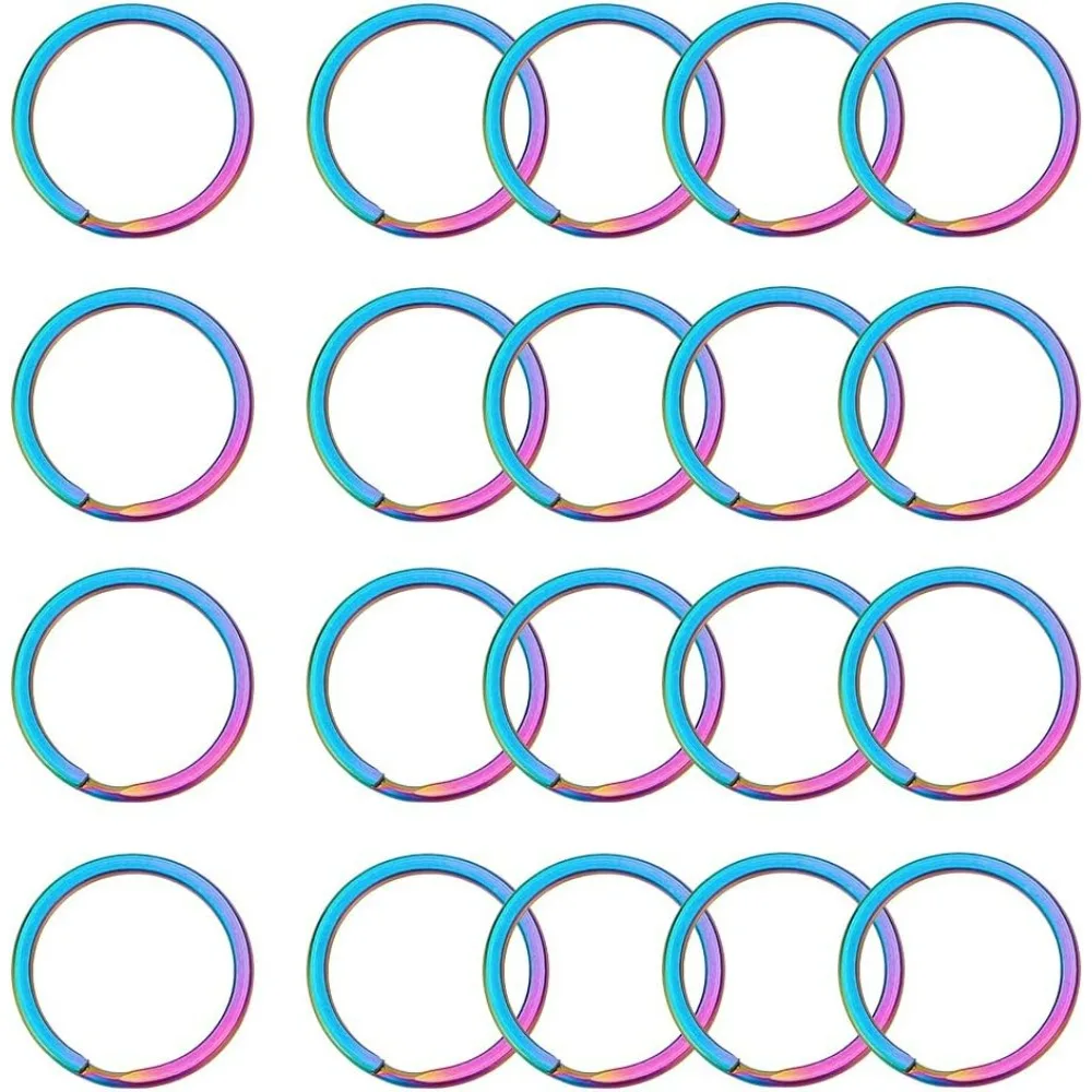 20Pcs Ion Plating 304 Stainless Steel Split Key Rings Rainbow Color Keychain Findings 25mm Diameter Key Ring for making kit