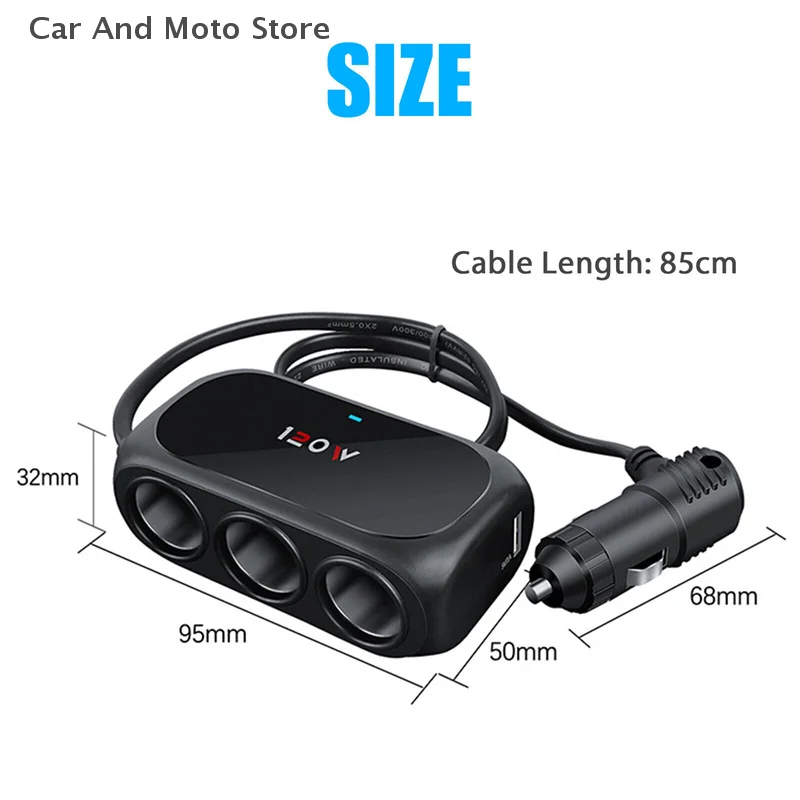 【*****】3 Socket Car Splitter Dual USB LED Car Fast Charger 120W 12V 24V Car Charger Adapter For IPhone GPS Dashcam view 2