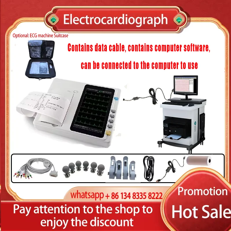 7 inch touch screen ECG301 /ECG601 Digital 3/6 Channel 12 Leads ECG/EKG Machine Electrocardiograph Optinal  Workstation software