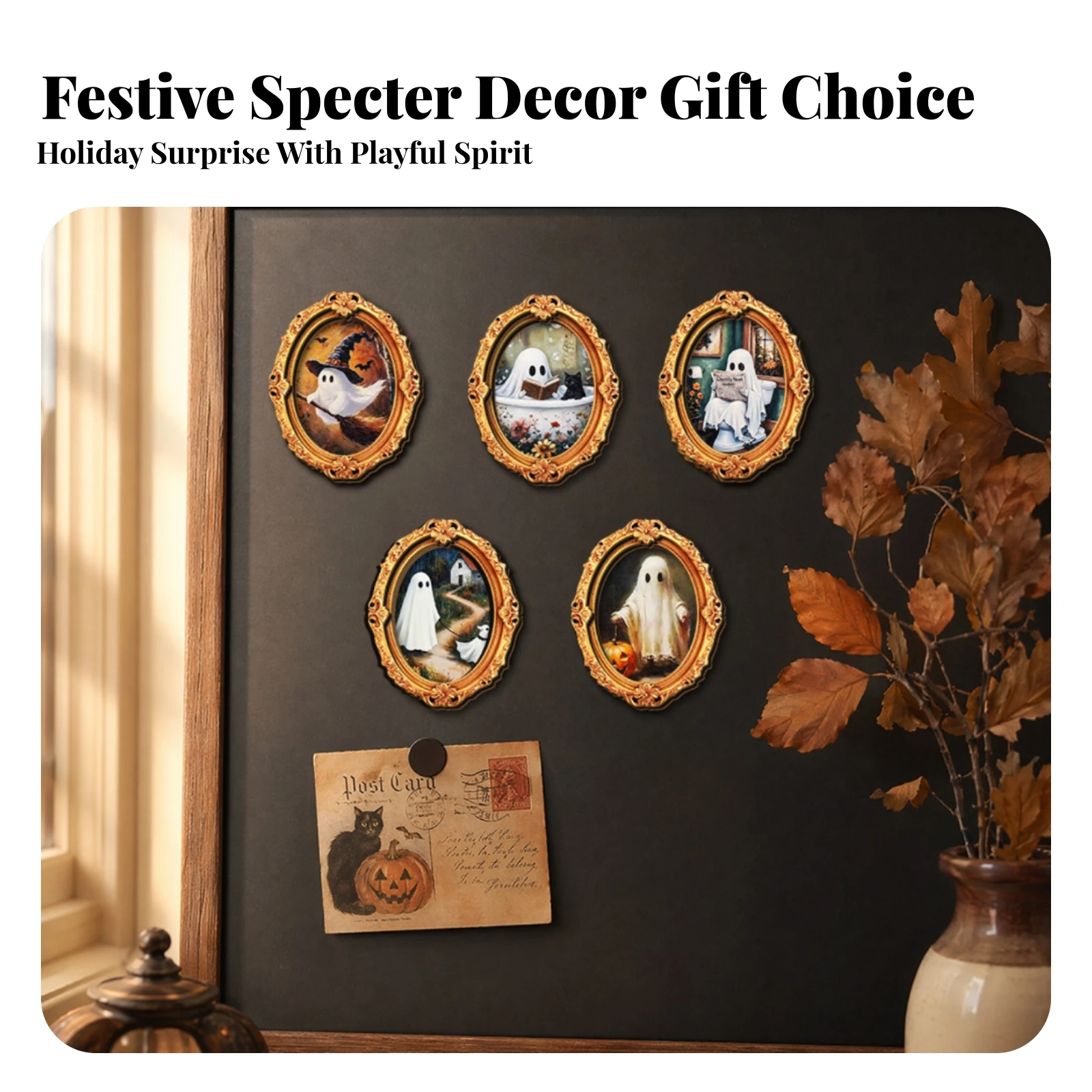 5 Pieces Removable Halloween Fridge Magnetic Pieces Attractive Wooden Halloween Magnetic Piece Home Decor for Refrigerator
