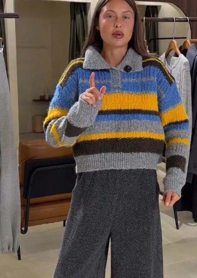 Soft Color Block Striped Knit  Sweater Drop Shoulder Chunky Button Front Loose Long Sleeve Coats Women Casual Fall Winter Tops
