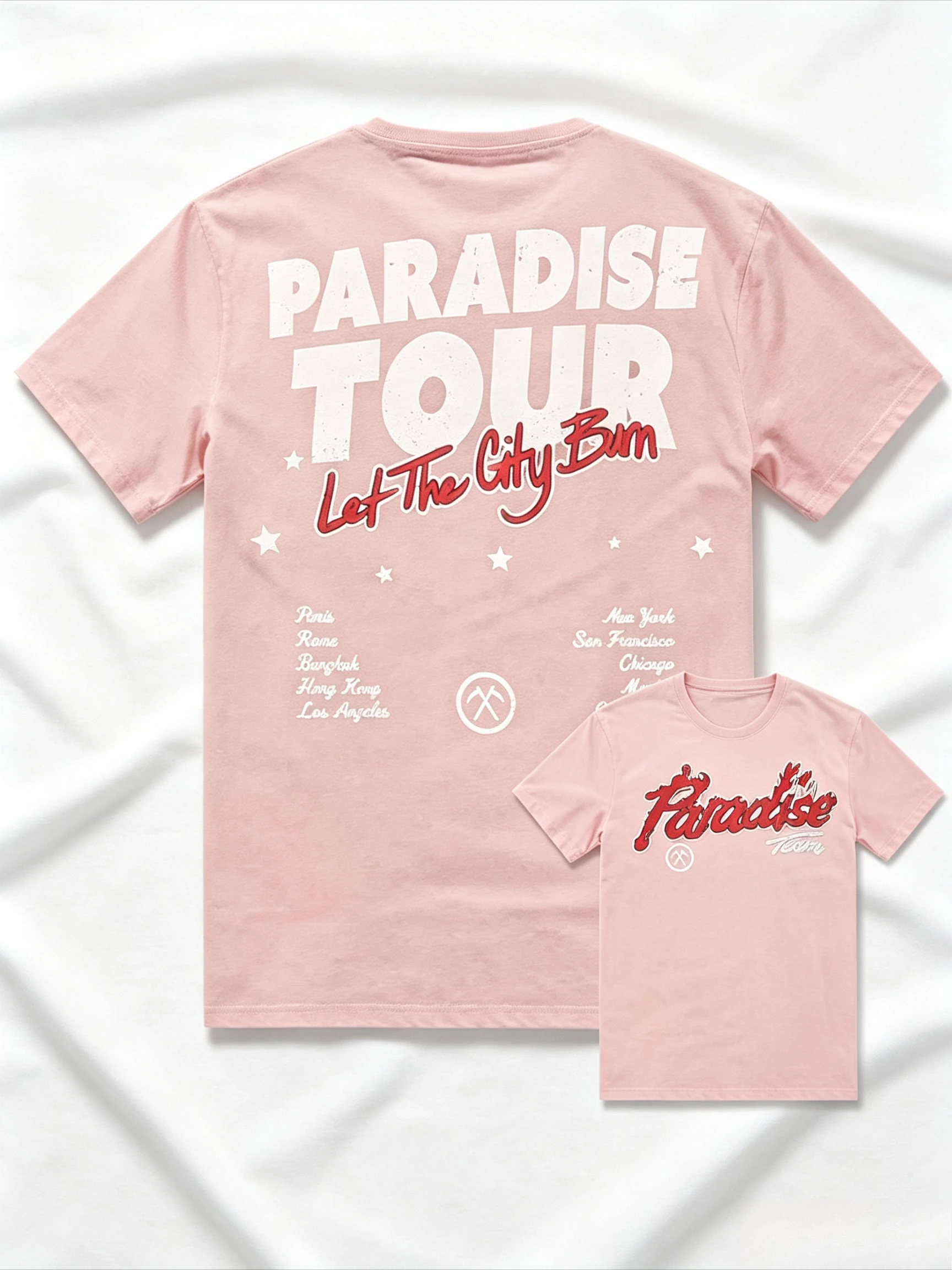 Family Matching T‑Shirt Black Paradise Tou Vintage Tour City List Star Distressed Letter Rock‑Style Graphic Short Sleeve Tee