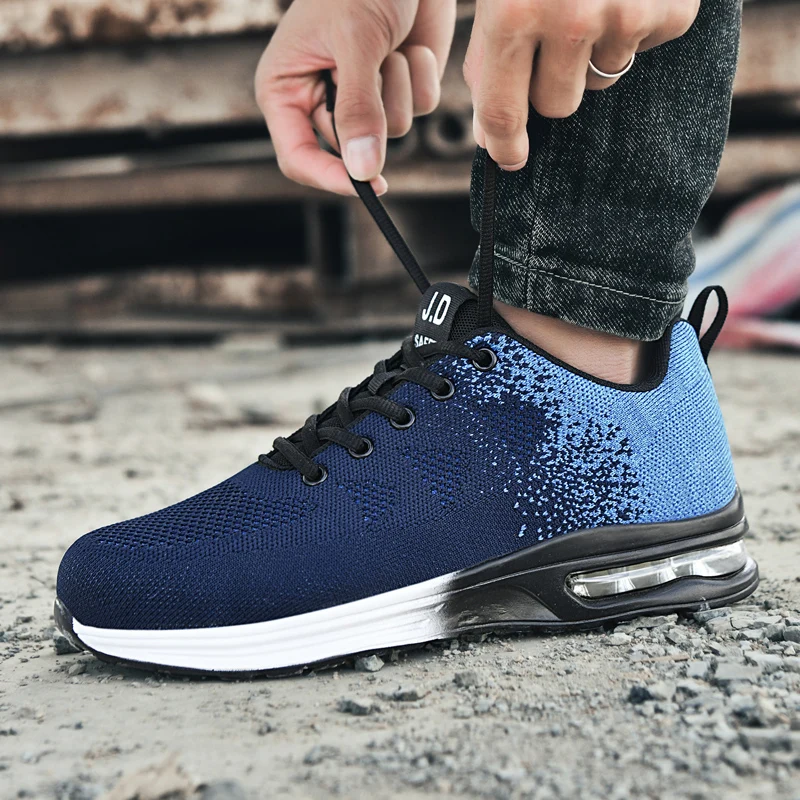 أحذية السلامة الرجال النساء أحذية سلامة العمل الصلب تو حذاء ثقب برهان وسادة هوائية العمل أحذية رياضية خفيفة موضة أحذية عمل للجنسين