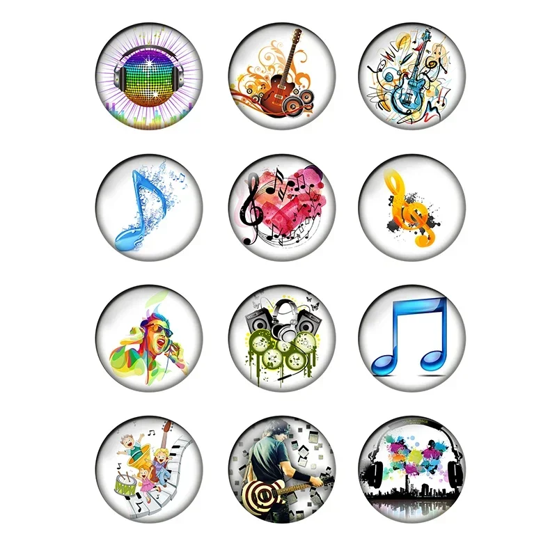 12pcs Rock Music Note 8/10/12/14/16/18/20/25mm Round Photo Glass Cabochon Demo Flat Back Jewelry Making Findings Wholesale T003