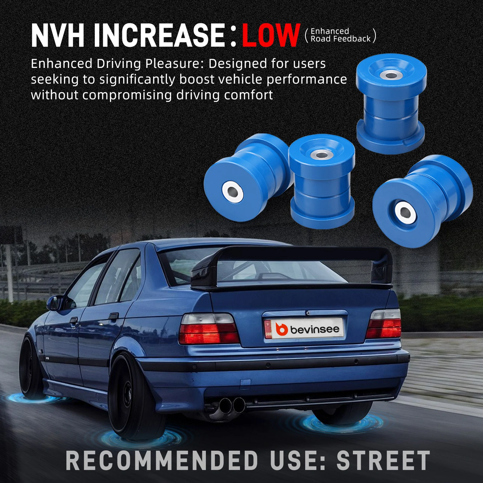 BEVINSEE Rear Subframe Bushing Kit 95A Polyurethane for BMW E36 1992-1999, Subframe Mount Bush Replaces 33319059301 33319059300
