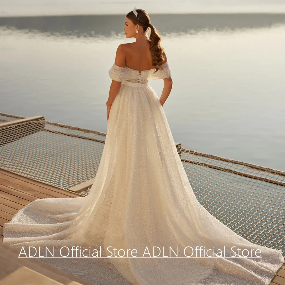Sparkling Mermaid Wedding Dress with Detachable Train Customized Scoop Off Shoulder Backless Vestido De Noiva Bride Gown