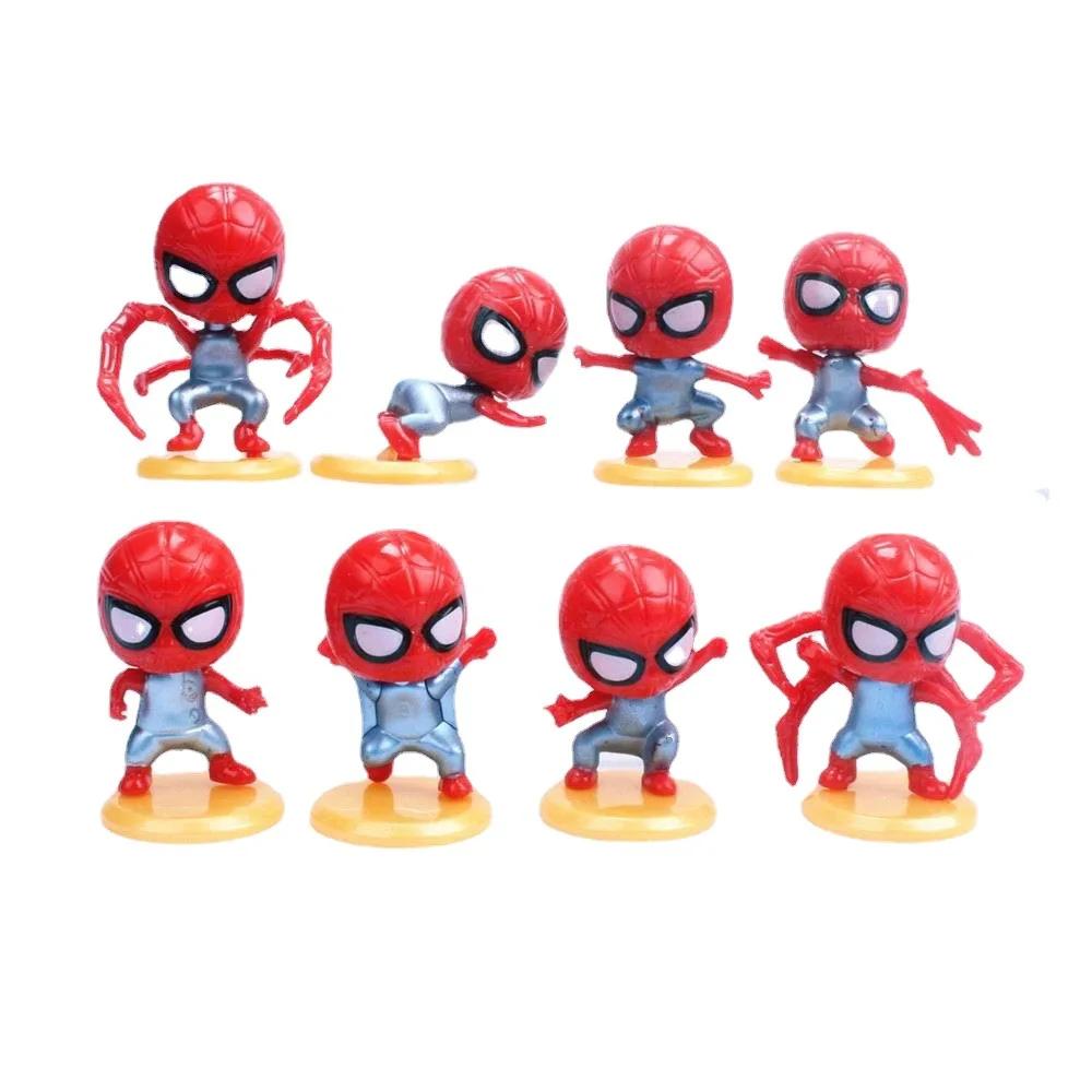 8 PCS Marvel Superhero Spider Man Cute Set Cartoon Anime Spider-man Figures Toys Micro-landscape Decoration Desktop Ornament