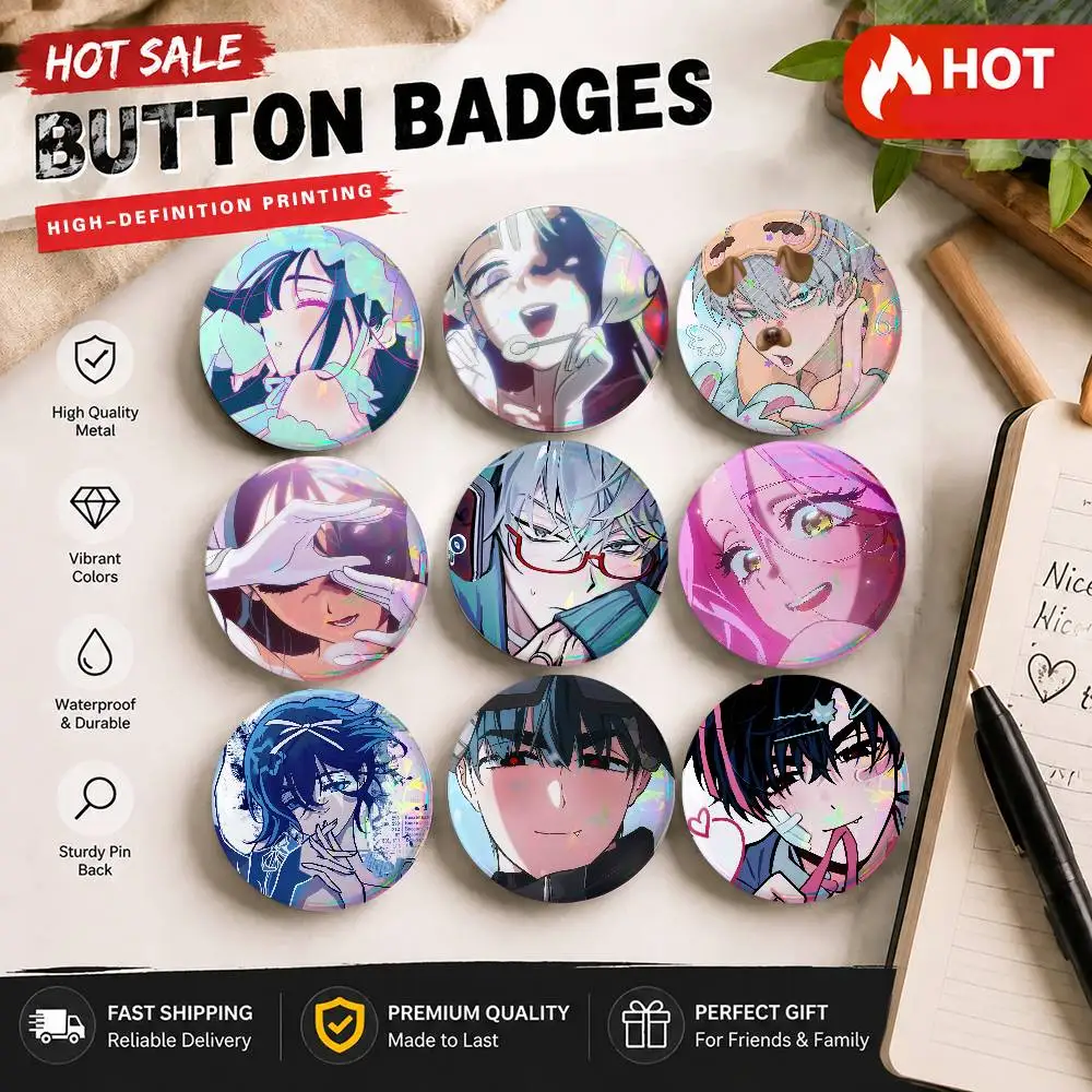A-Alien S-Stage-E Anime Snap-in Pins Cartoon Character Round Creative Brooches For Backpack Accessories Jewelry Gifts