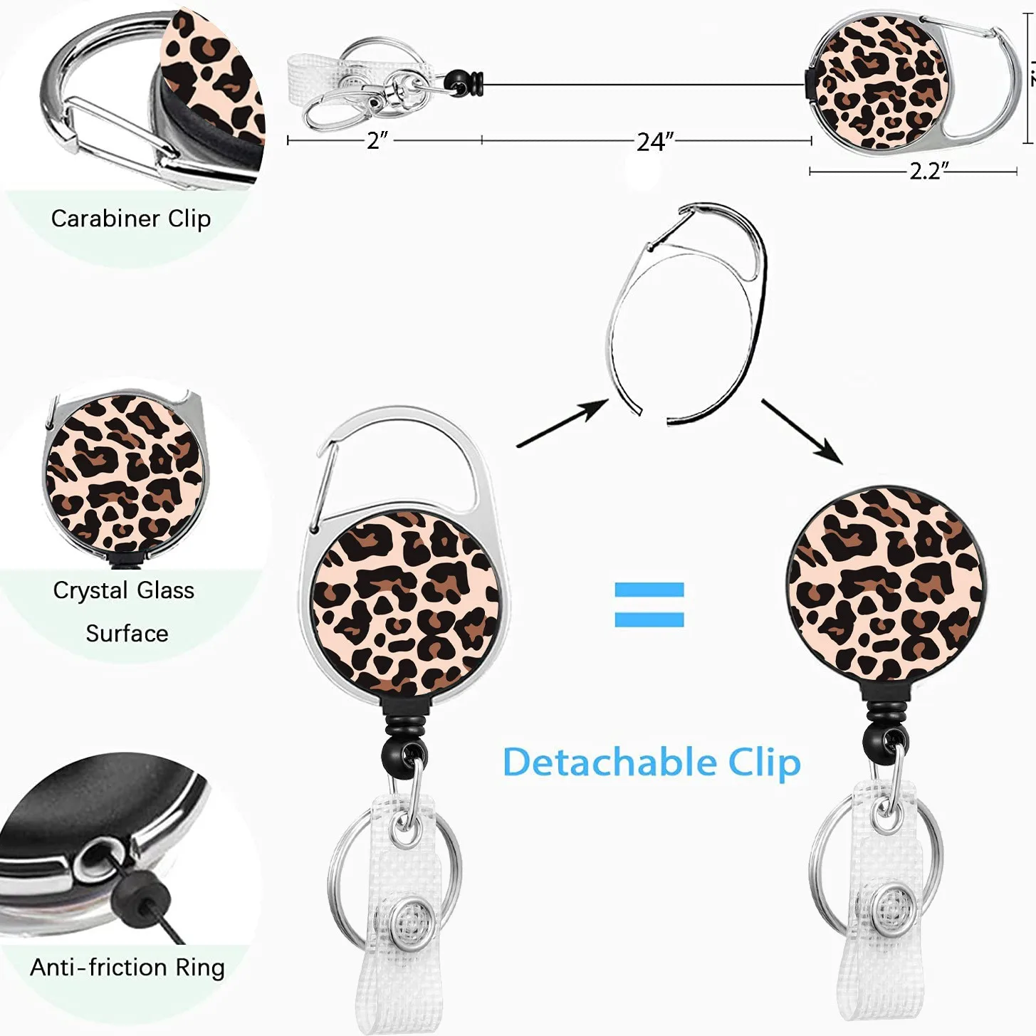 Round Zinc Alloy Butterfly Retractable Badge Reel Floral Print Polyester Lanyard ID Card Holder for Nurse Teacher Office