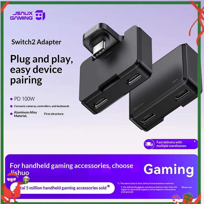Jsaux Is Suitable For Switch 2 Adapter, Camera, Keyboard Handle, Charging Typec Splitter, One To Two Adapter, Aluminum Alloy-image