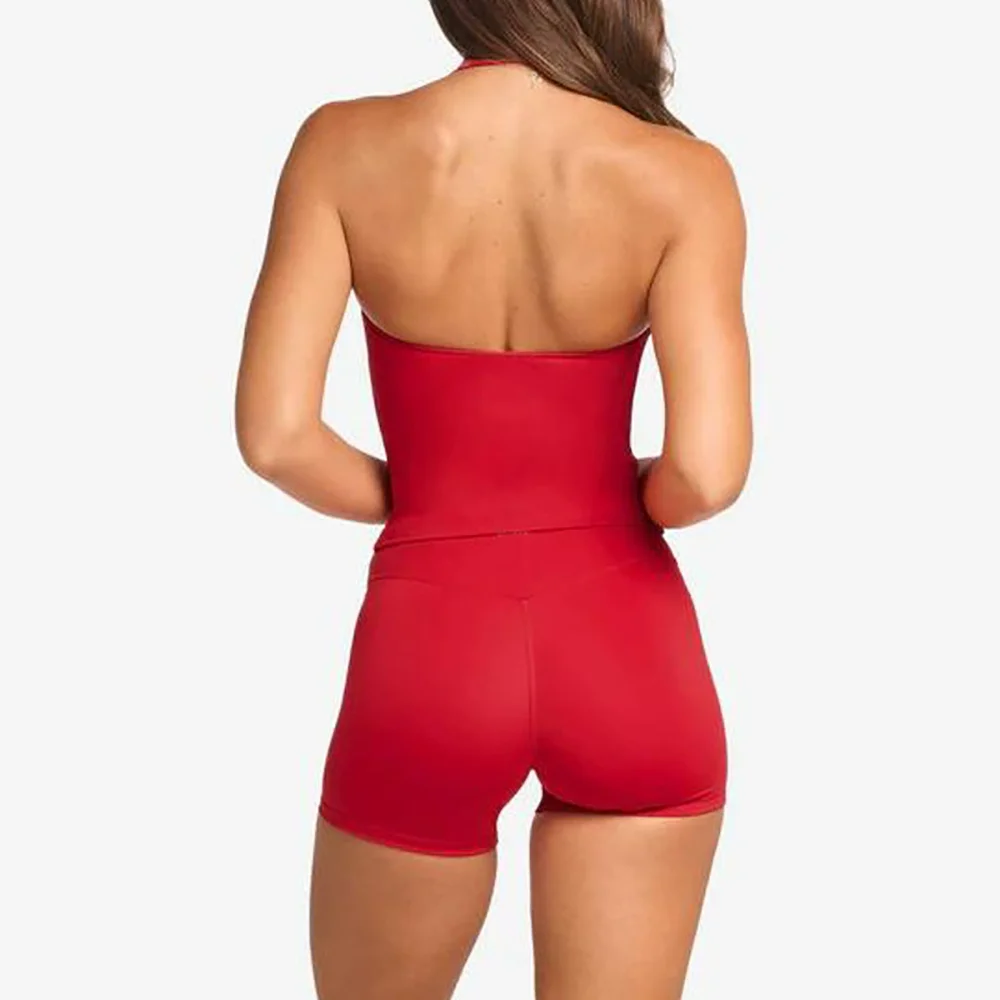 2-Piece Sexy Halter-Neck Yoga Set With Chest Pad Sports Vest Tight And Fashionable Shorts And Women's Fitness Clothing