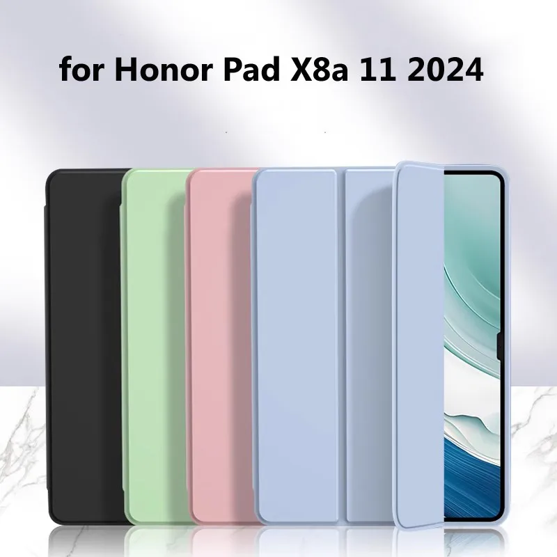 Tri-Fold Stand Silicon Case for Honor Pad X8a 11inch 2024 X9 11 X9 X8Pro 11.5 X8 10.1 X8 Lite 9.7 Magnetic Split Leather Case