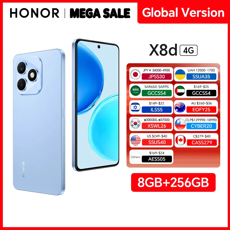 

Global Version HONOR X8d 8GB+256GB 4G Smartphone 108MP Main Camera 6800mAh 45W SuperCharge Dual SIM Android 16