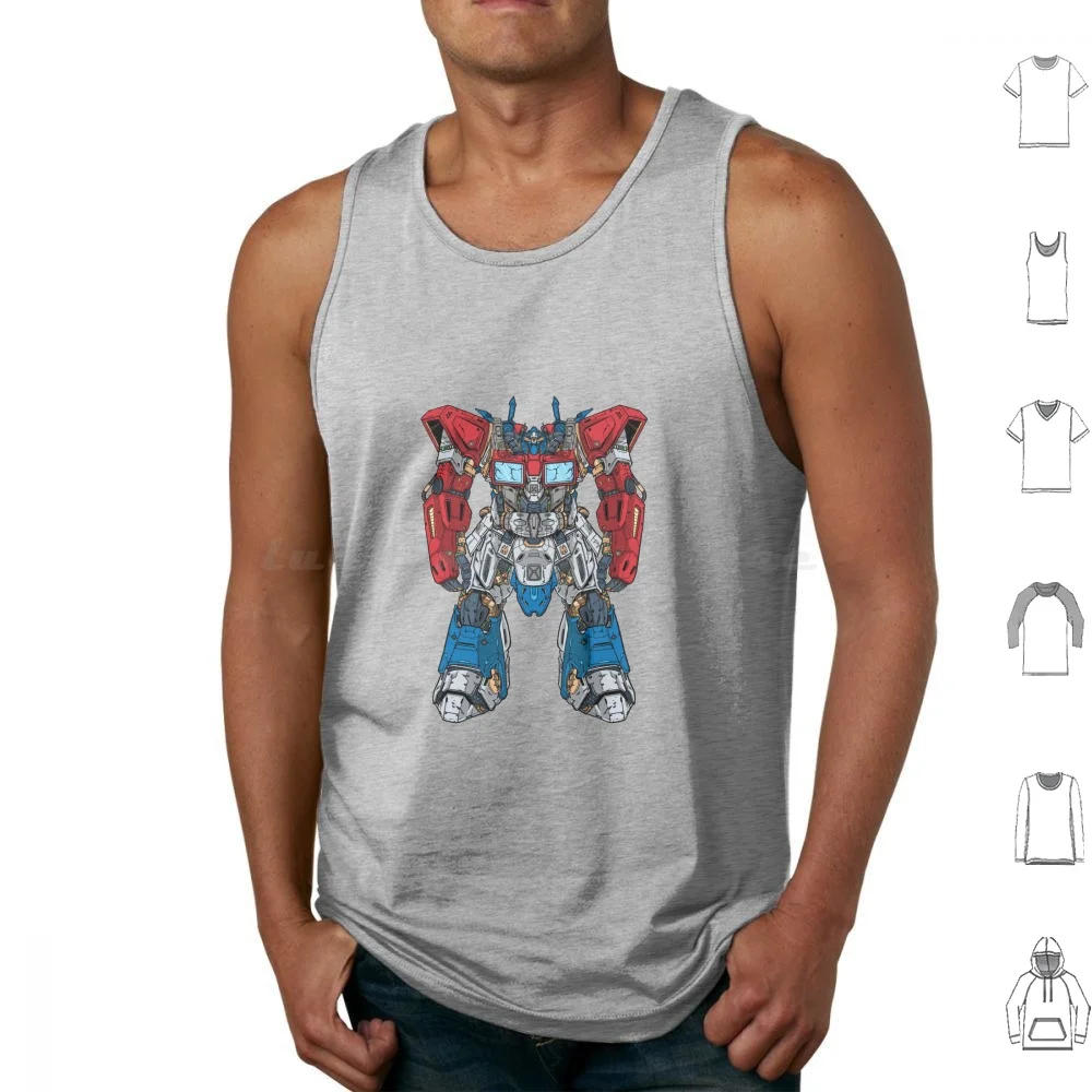 Futuristic Giant Mecha Robot Builded By Head Arm Body Leg Weapon Illustration Premium Vector Tank Tops Print Cotton Mecha