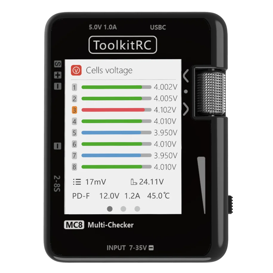 ToolkitRC MC8 SC100 Mini-Zellenprüfer 32-Bit-Batterie-Multi-Checker PWM-Ausgang PPM SBUS-Anzeige Mit USB-C Schnellladung – Detail 14