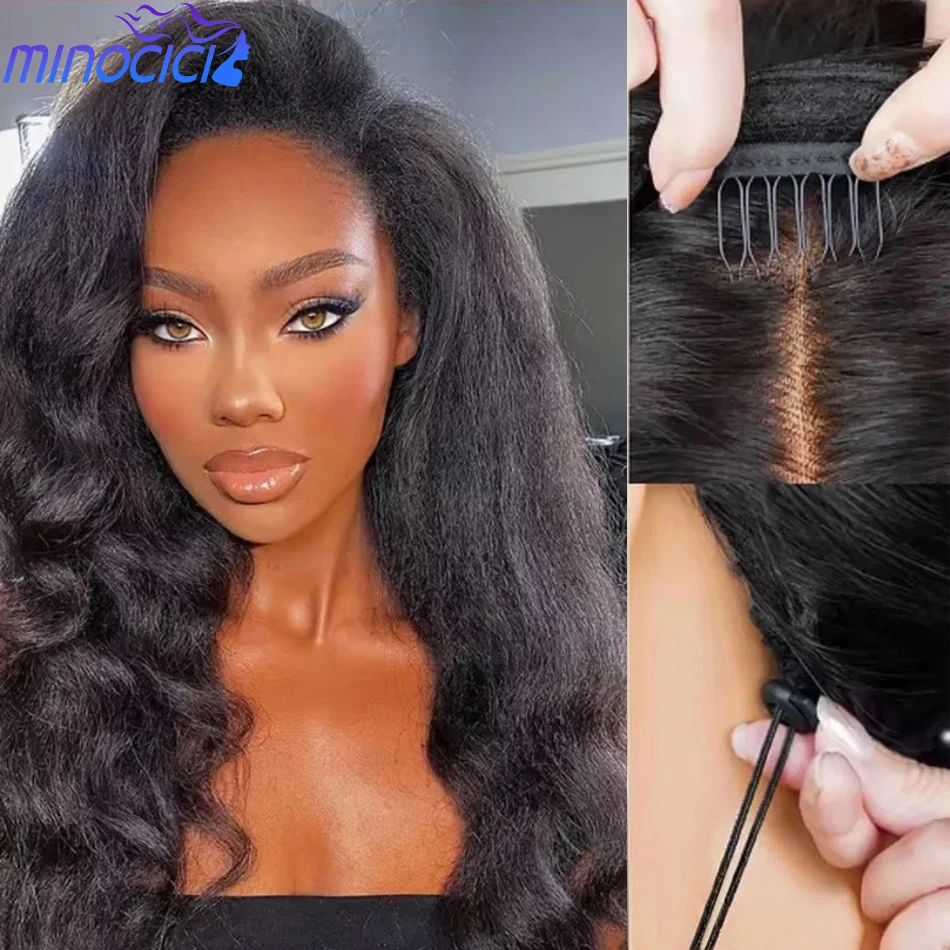 

Парик из натуральных волос Kinky Straight с завязками и клипсами, 250% плотность, без клея, для женщин, 38 дюймов, бразильские волосы, готов к носке
