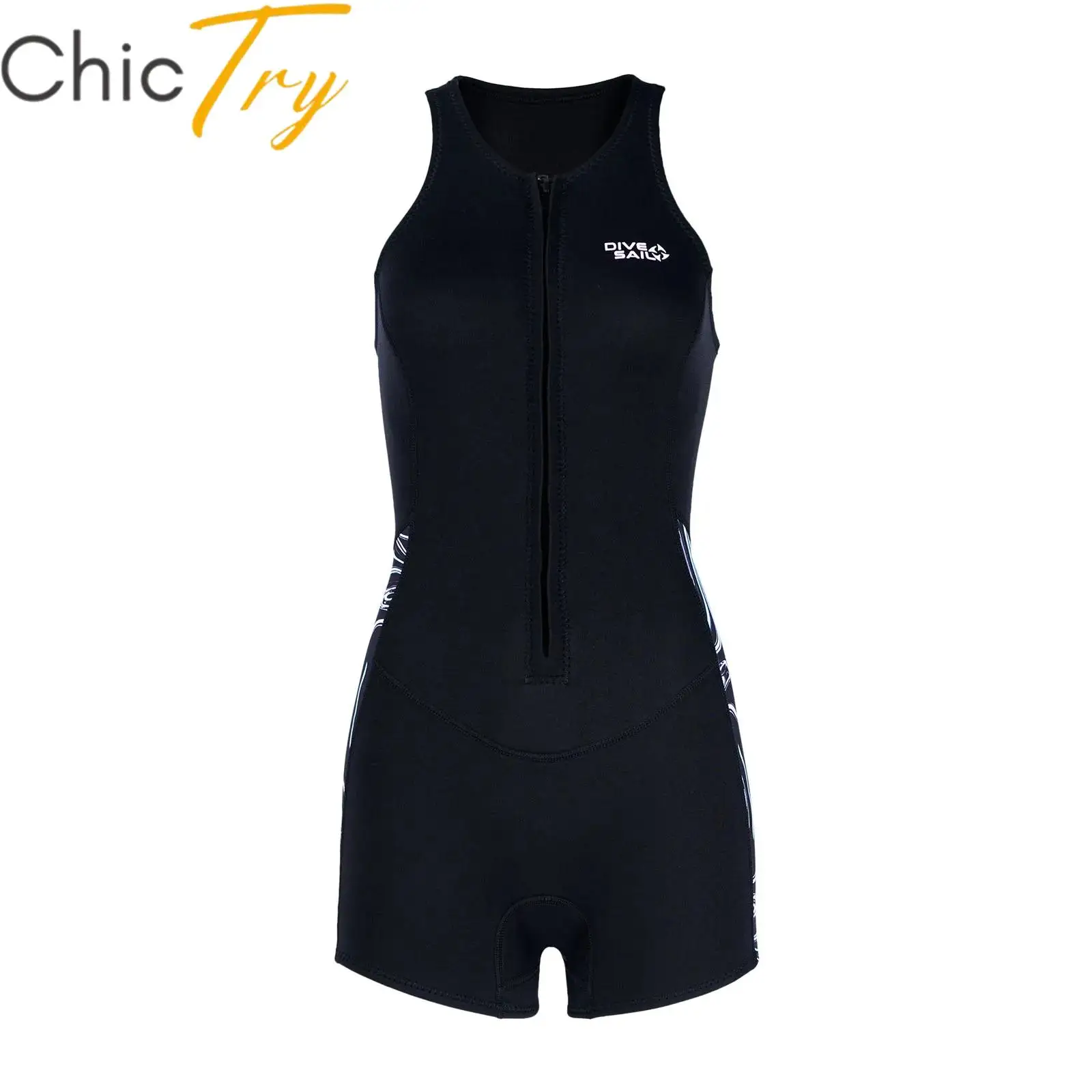 

Women 2mm Neoprene One Piece Swimsuit Sleeveless Front Zipper Athleltic Diving Wetsuit Snorkeling Kayaking Surfing Rash Guard