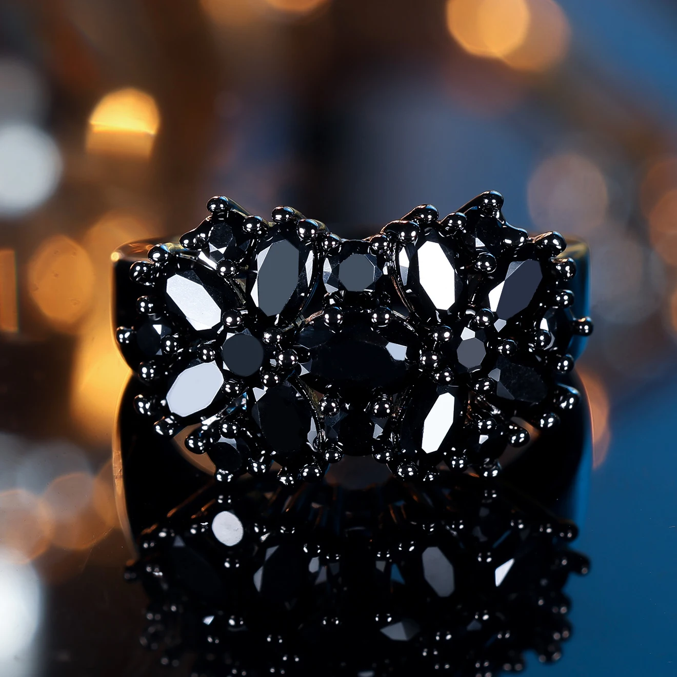 Trendy Cute Female Zircon Stone Ring Vintage Fashion Black Gold Color Wedding Jewelry For Women