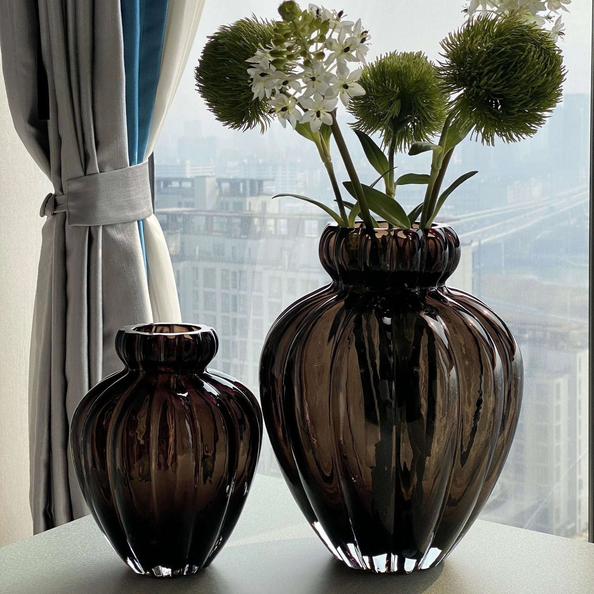 Designer European-style Medieval Style High-grade Glass Vase Home Living Room Flower Arrangement Soft Decoration Ornament