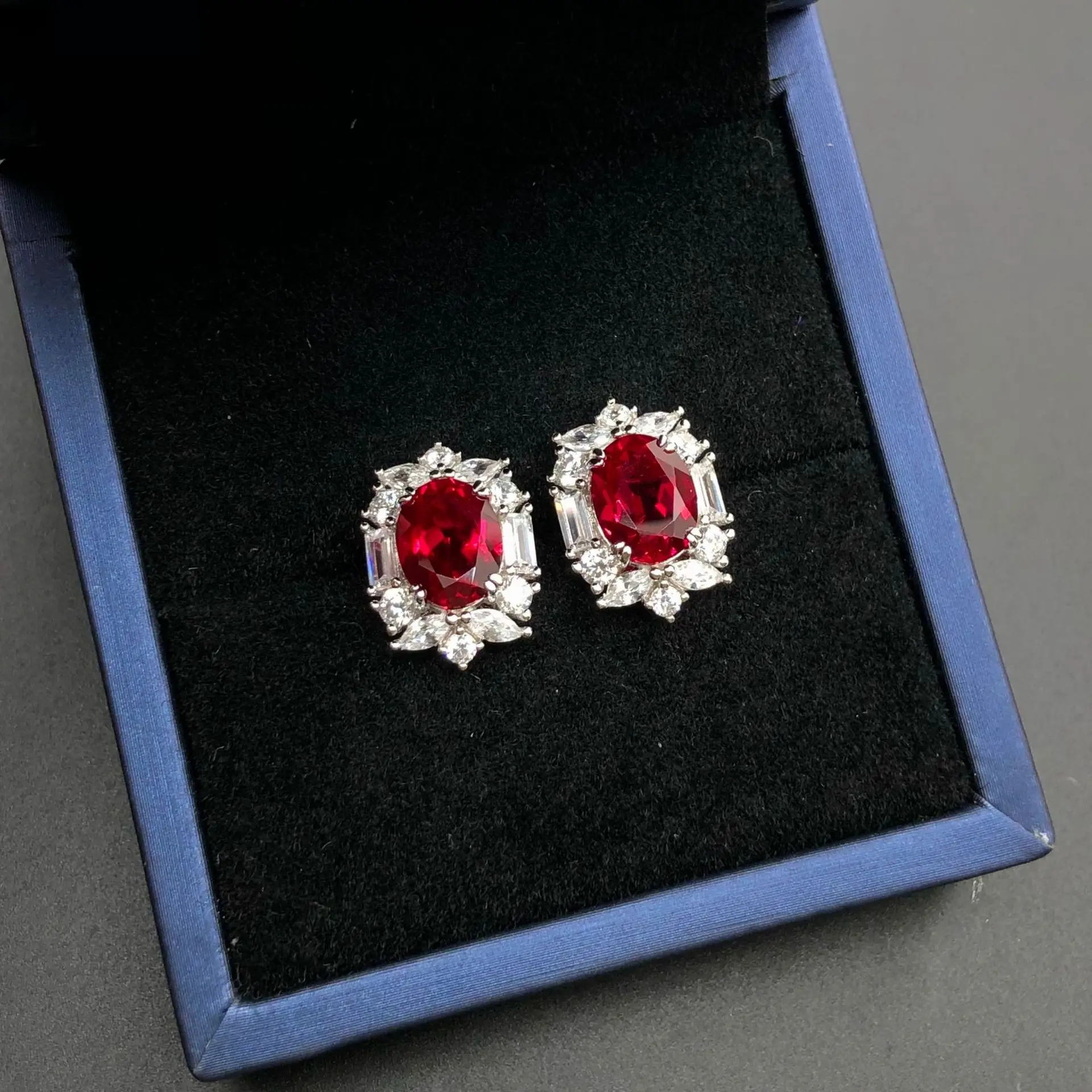 

Classic Oval Ruby Versatile Retro Earrings For Women 2ct Moissanite PT950 Platinum | Gentle tone perfect for daily matching styl