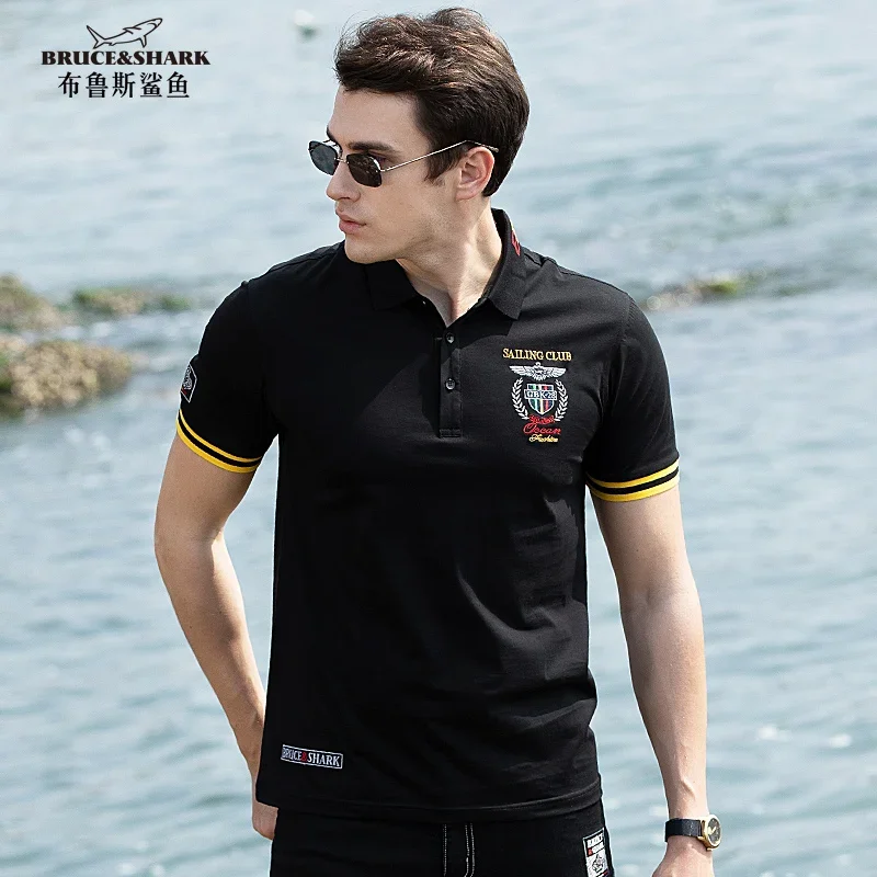 Summer New Men\'s Polo Shirt Short Bruce Shark Fashion Loose Casual Smart 95%Cotton 5%Spandex Stretch Comfortable Top Men\'s Tees