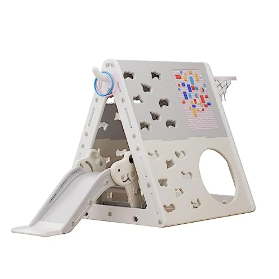 

Детский многофункциональный игровой комплекс 7 в 1: пирамида для лазания с горкой, набор для лазания и катания для дома и детского сада (серый)