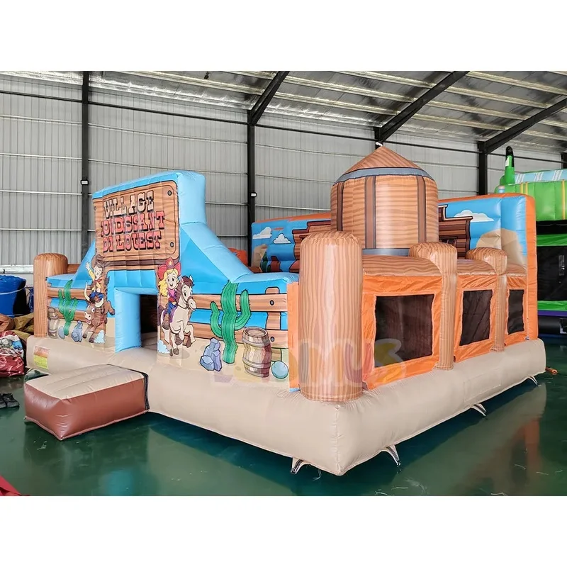 Commercial Inflatable Bounce House With Slide Western Theme Bouncy Castle Jumping Castle for Party Rental