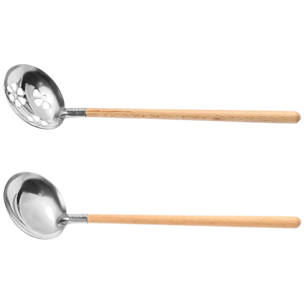 

1 Set Stainless Steel Serving Slotted Ladle Long Handle Ergonomic Kitchen Utensil Metal Strainer For Buffet Restaurant Home Use