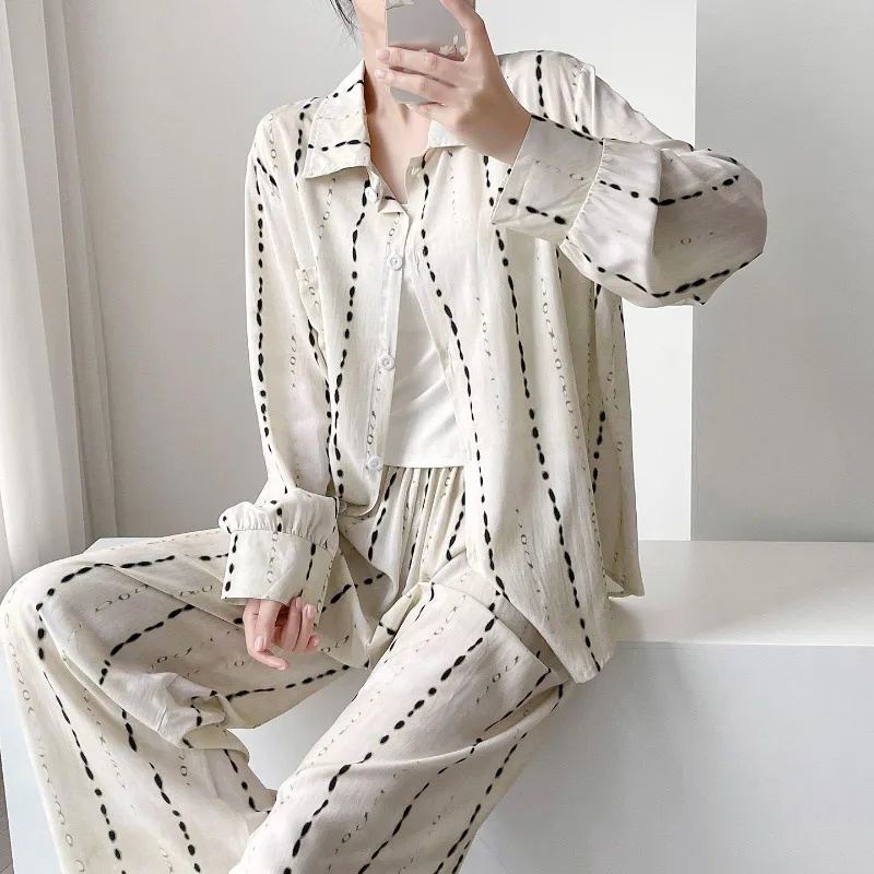 

Plus Size Women's Loose Trousers Sun Protection Clothing Two-piece Set of Full Set Fashion Luxury Cotton Long-sleeved Shirt Set