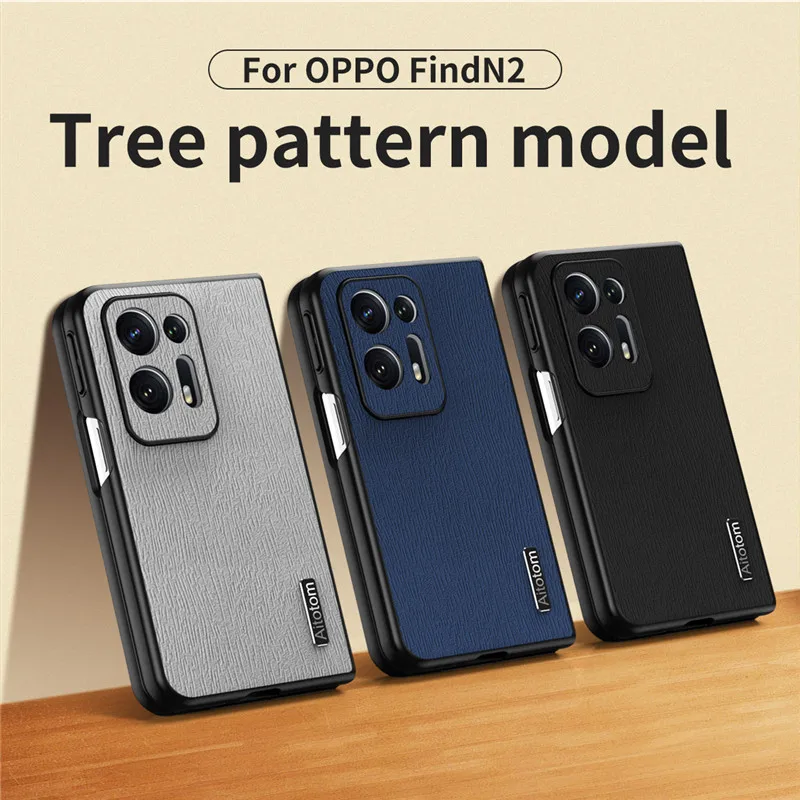 Solid Color Wood Pattern Phone Case For OPPO Find N N2 Coque Shockproof Trees Skins PC Protection Shell Phone Back Cover