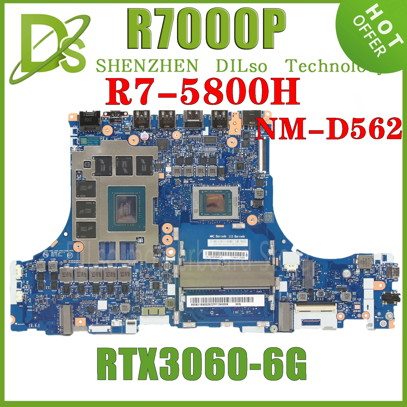 

KUFU 5B21B90026 Mainboard For Lenovo R7000P R7000 Laptop Motherboard NM-D562 Rev 2.0 R7-5800H RTX3060 6G DDR4 100% TEST Work