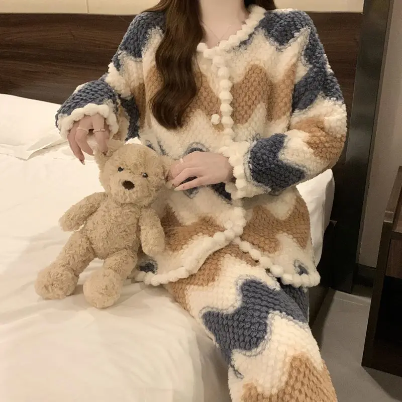 Abbigliamento da donna Set pigiama Homewear Pantaloni a maniche lunghe Set da due pezzi Autunno e inverno Addensare Confortevole Dolce moda