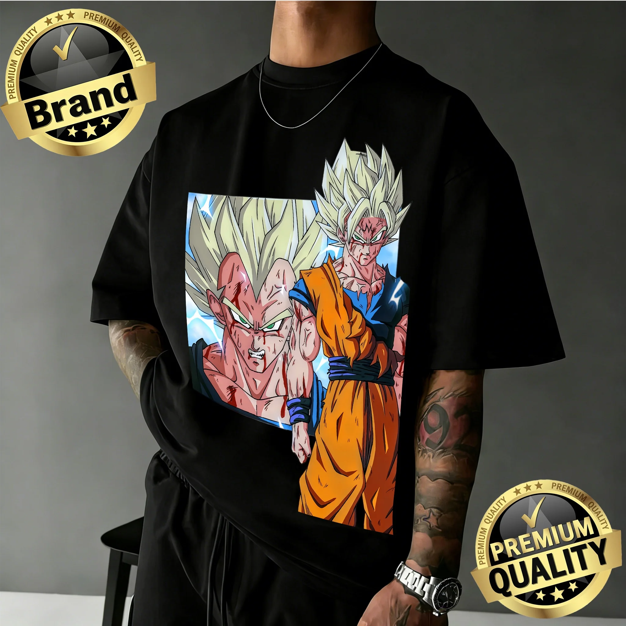 2026 Neuerscheinung Dragon Ball Übergroßes T-Shirt |   Goku & Vegeta Super Saiyan Grafik-Print 100% Baumwolle Retro Anime T-Shirt für die Familie