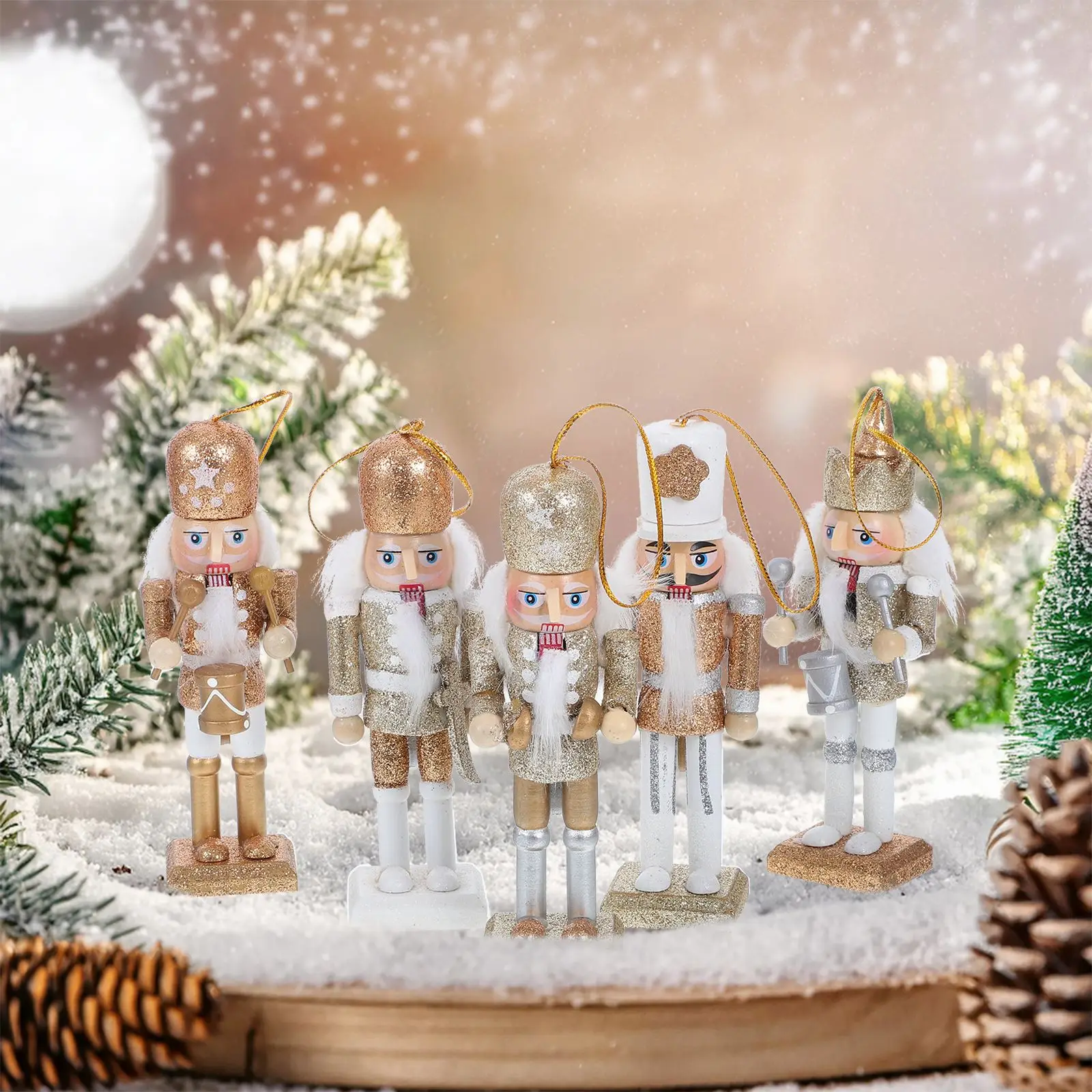 

1 Set Christmas Wooden Nutcracker Nutcracker Soldier puppet Pendant Glittering Powder Party Gifts Store Home Ornament