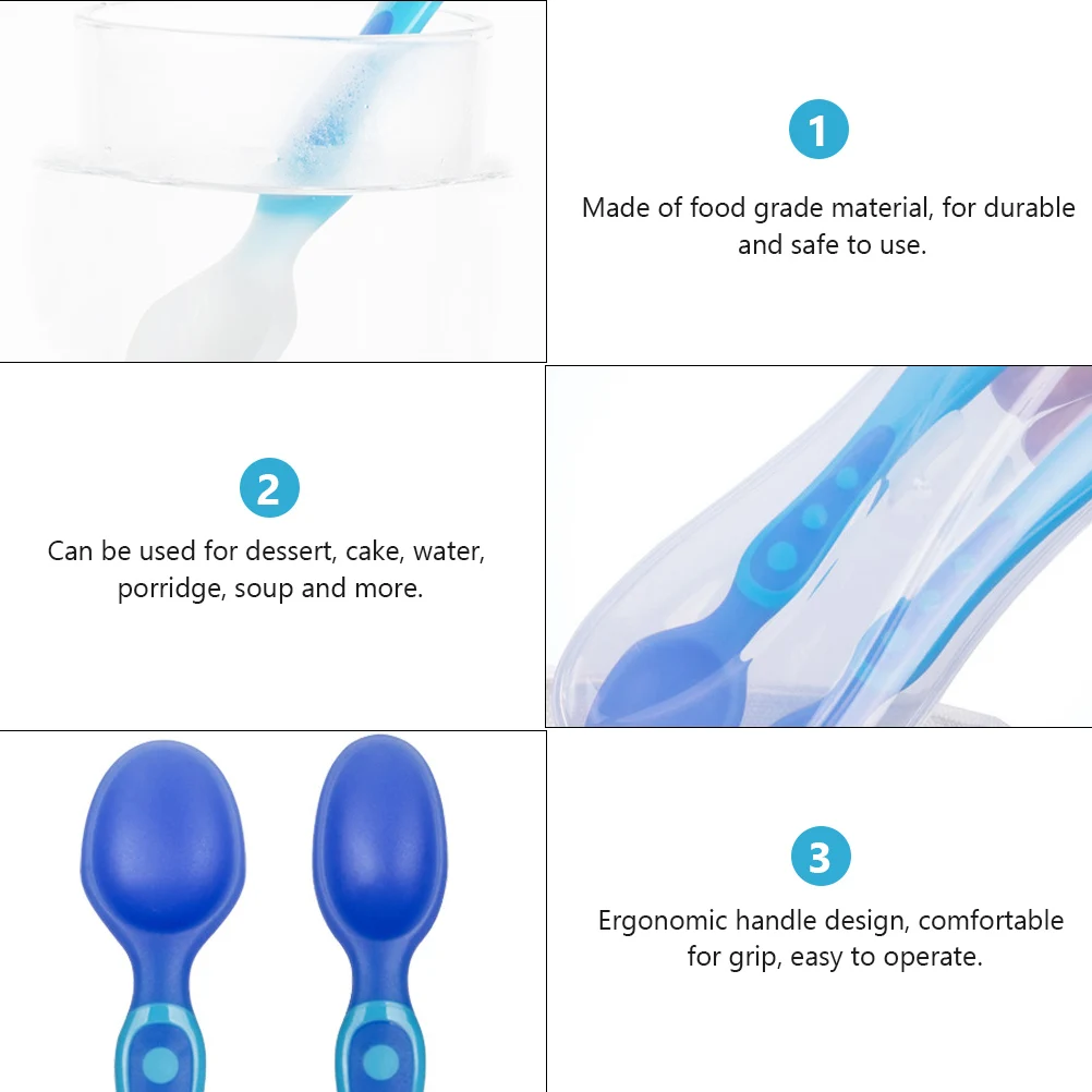 

2 pcs Temperature Sensing Spoons Baby Feeding Spoon Toddler Training Tableware Food Grade Material Safe Durable Ergonomic Handle