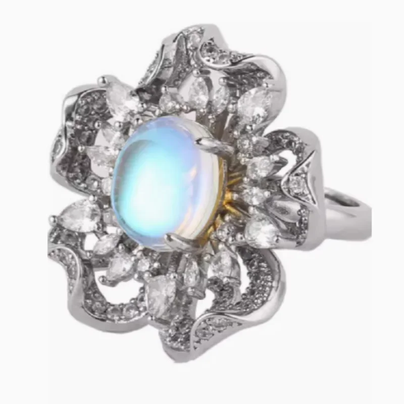 Stunning Opens Imitated Opal Flower Finger Rings for Dressy Accessory