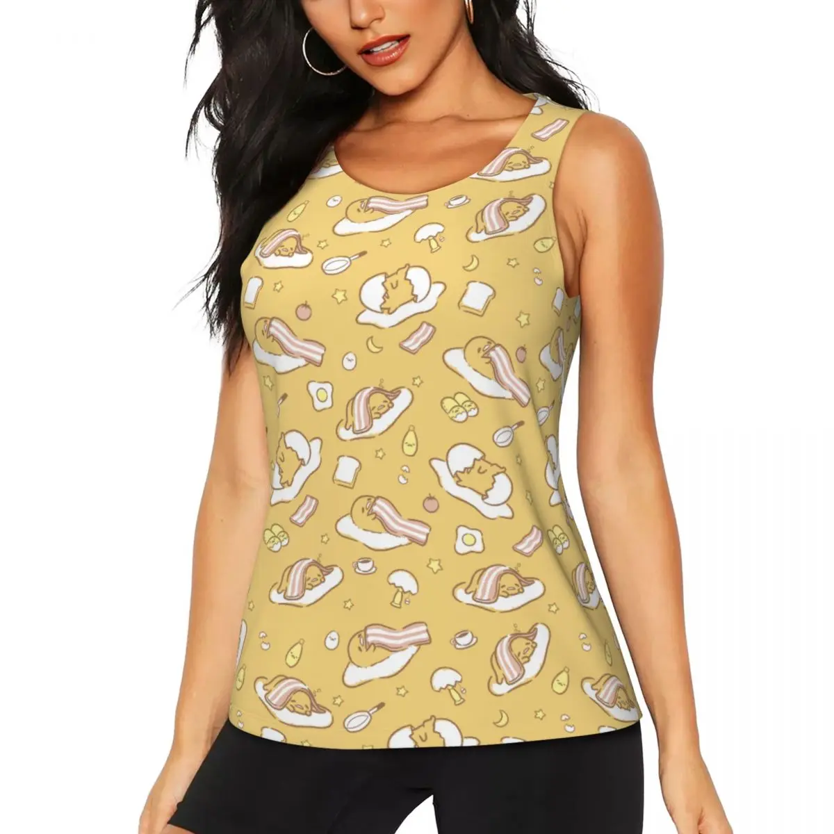 Egg Gudetama Yoga Tank Top for Women Athletic Workout Tanks Top Cool-Dry Sleeveless Gym Shirts