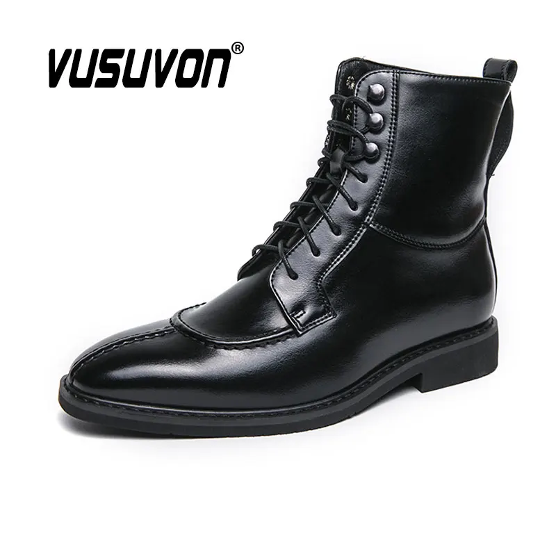 38-46 Men Boots Leather Autumn Fashion Derby Shoes Comfortable Brand Black Safety Gladiator Ankle Lace-Up Flats Cool Gift