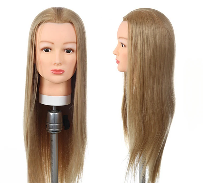 

Head wig 22"inch golden high-temperature silk hairdressing apprentice hair braiding head hair styling practice model head