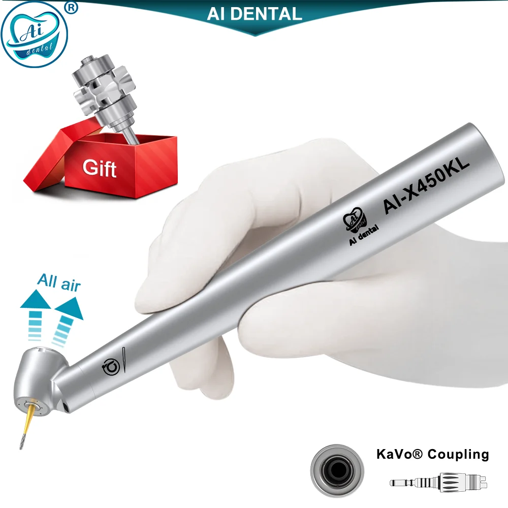 Dental Surgery Handpiece 45 Degree Angle Head  High Speed Steel Body Drill With Optic Fiber Compatible Kvo Led Coupler AI-X450KL