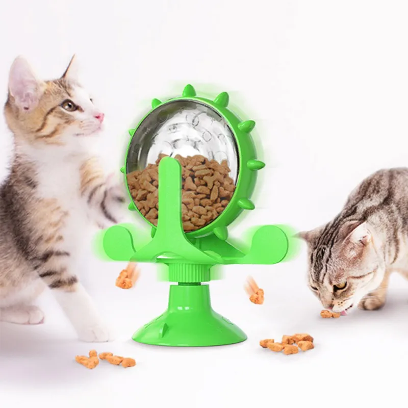 

Solid Color Cat Self Feeding Machine Kitten Spinning Windmill Toy With Suction Cup Pet Relief Tool Household Indoor Cat Supplies