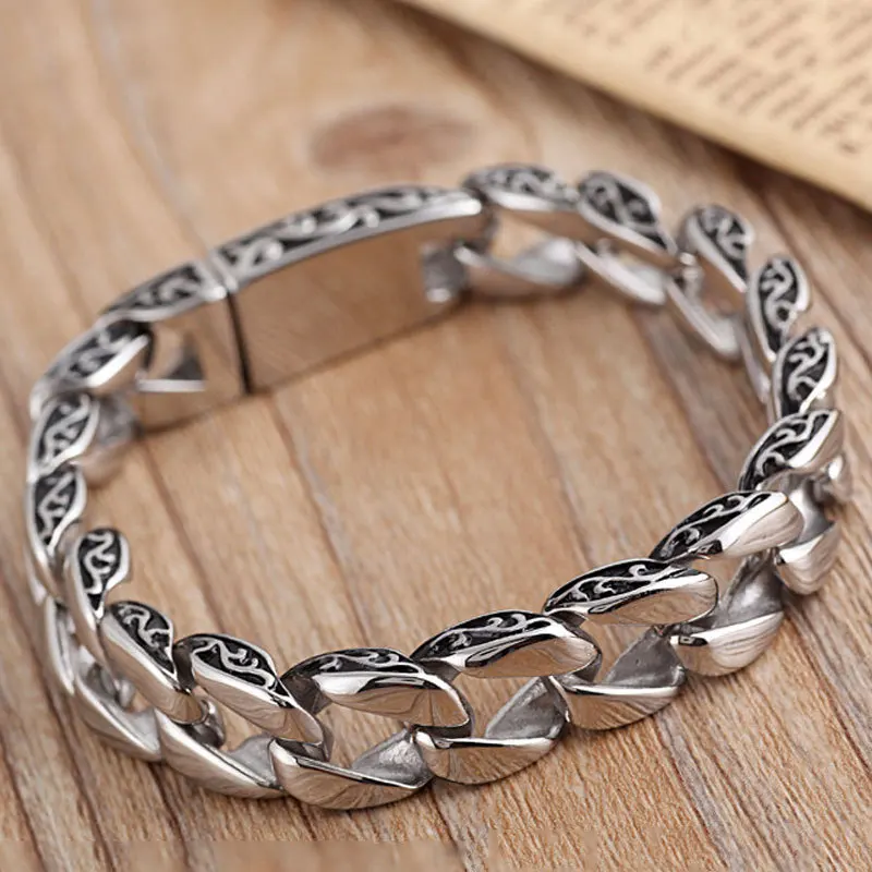 Sterling Silver Bracelet for Men's Korean Style Fashion Men's Simple Weaving Wide Edition Retro Bold Hip Hop Hairdresser Wholesa