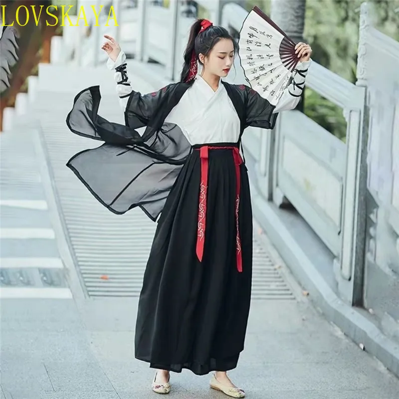 Women Ancient Chinese Hanfu Oriental Swordsman Outfit Embroidered Couple Han Dynasty Dance Performance Party Cosplay Costume