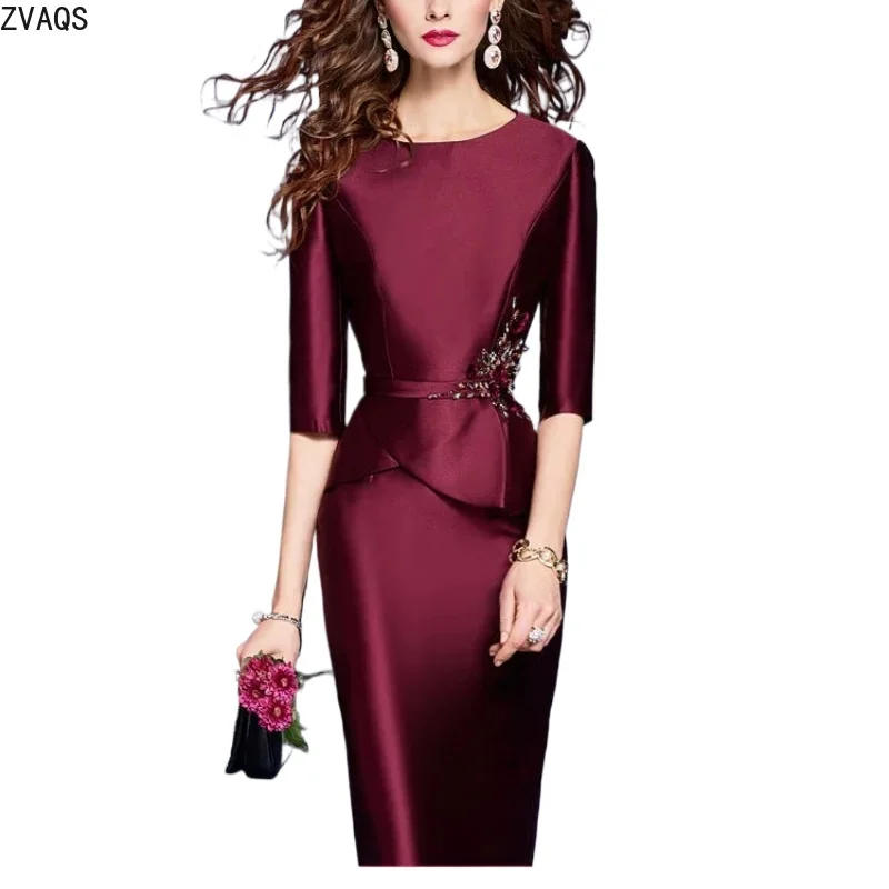 ZVAQS Dresses for Women Autumn French Luxury Dress Women Exquisite Beaded Elegant Bodycon Party Daily Dress Женская Одежда