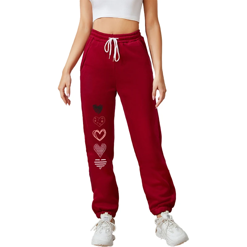 Women Heart Printed Sweatpants Luxury Long Pants Jogger Trousers Casual Sports Fitness Solid Versatile Pants Women Sweat Pants