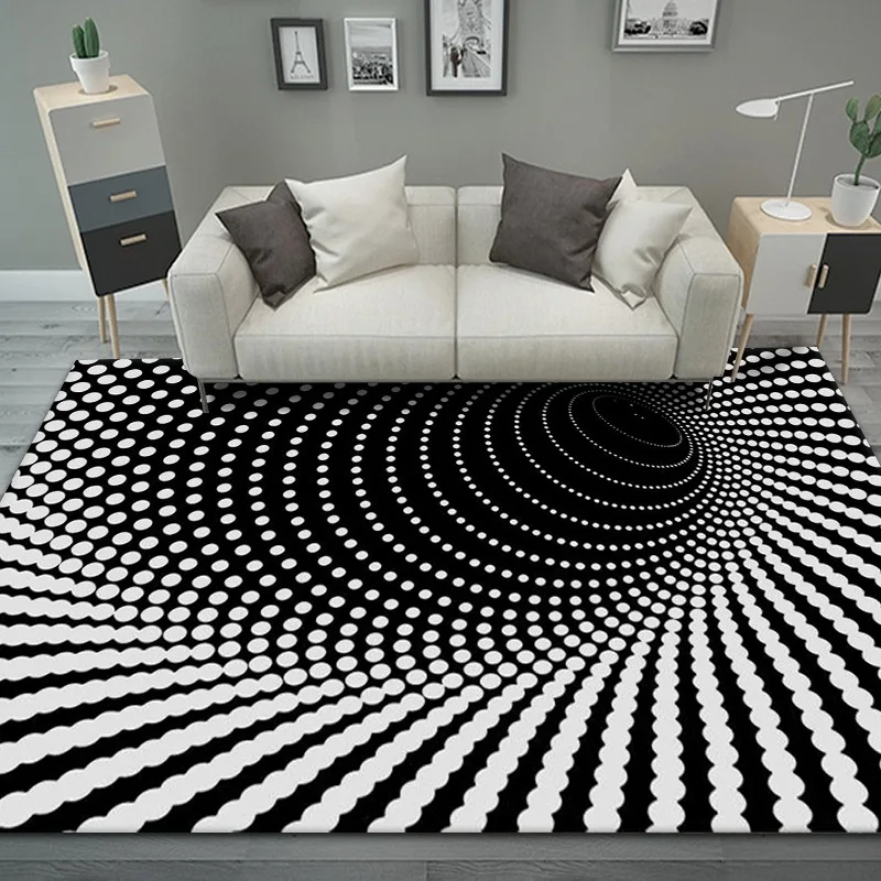 Alfombra redonda de visión 3d, Cojín cuadrado para mesa de centro de sala de estar, dormitorio, blanco y negro, cojín tridimensional para mesa y