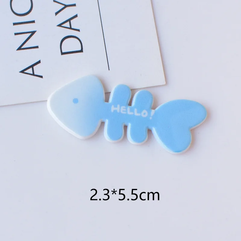 Fresh Sky Blue Sea Fish Bow Flower Fork Semi-circular Flat Back Resin Accessories Kawaii Junk Phone Case Decoration Charms