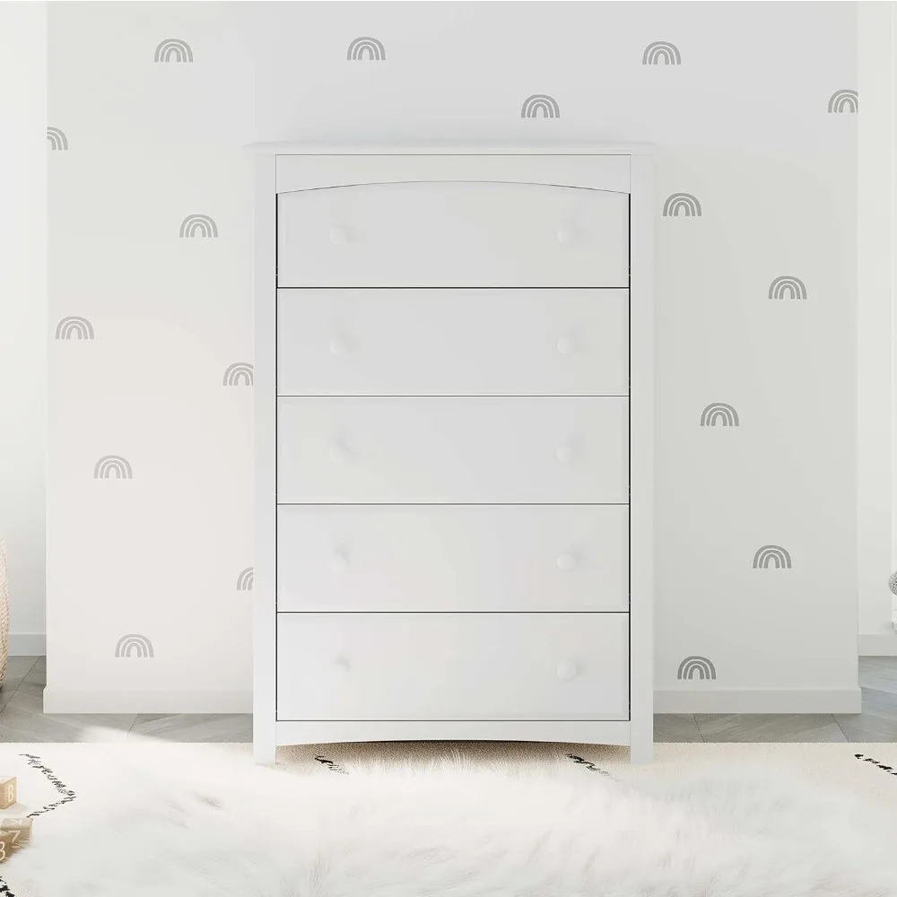 Dresser (White) for Kids Bedroom, Nursery Dresser Organizer, Chest of Drawers with 5 Drawers, Univers