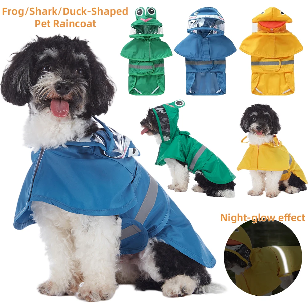 

Creative Animal Raincoat For Dogs Duck Shark Frog Shape Reflective Waterproof Coat Comfortable Outdoor Poncho Small Large Pets