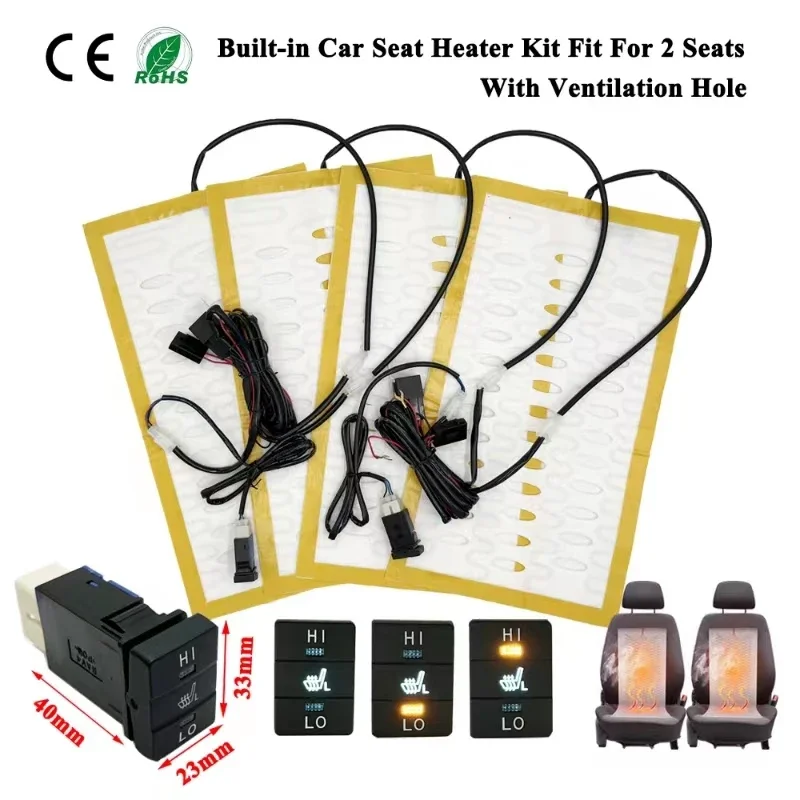 Universal Built-in Car Seat Heater Fit 2 Seats DC12V Alloy Wire Heating Pads Control Switch System For Auto Seats